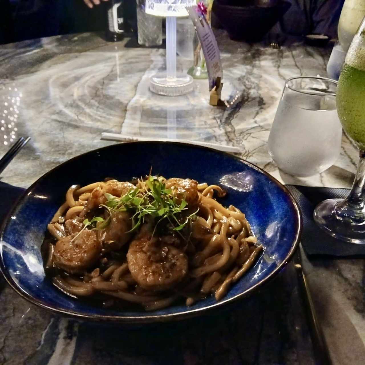 Fideos Udón con langostinos