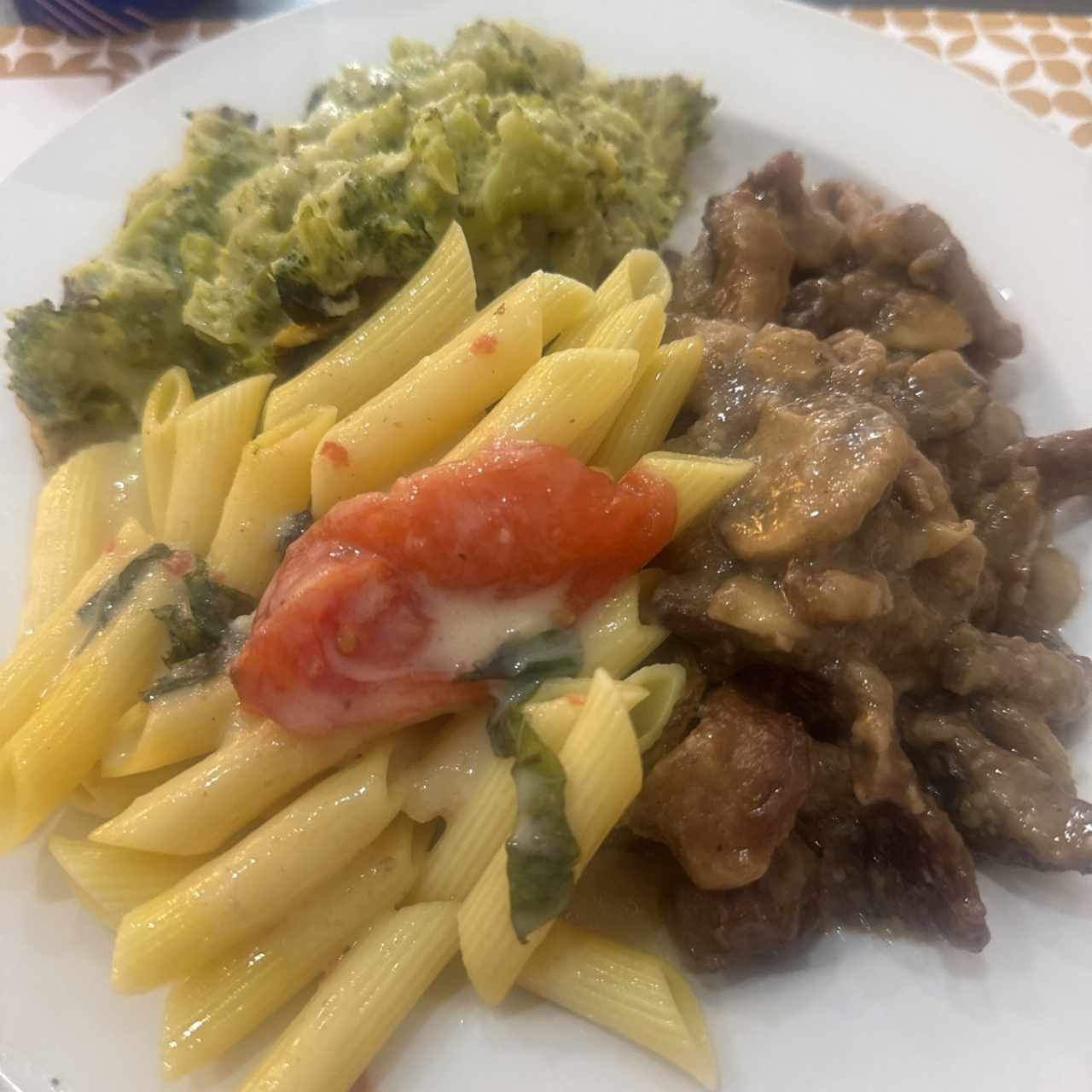 Stroganoff con pasta y brócoli 