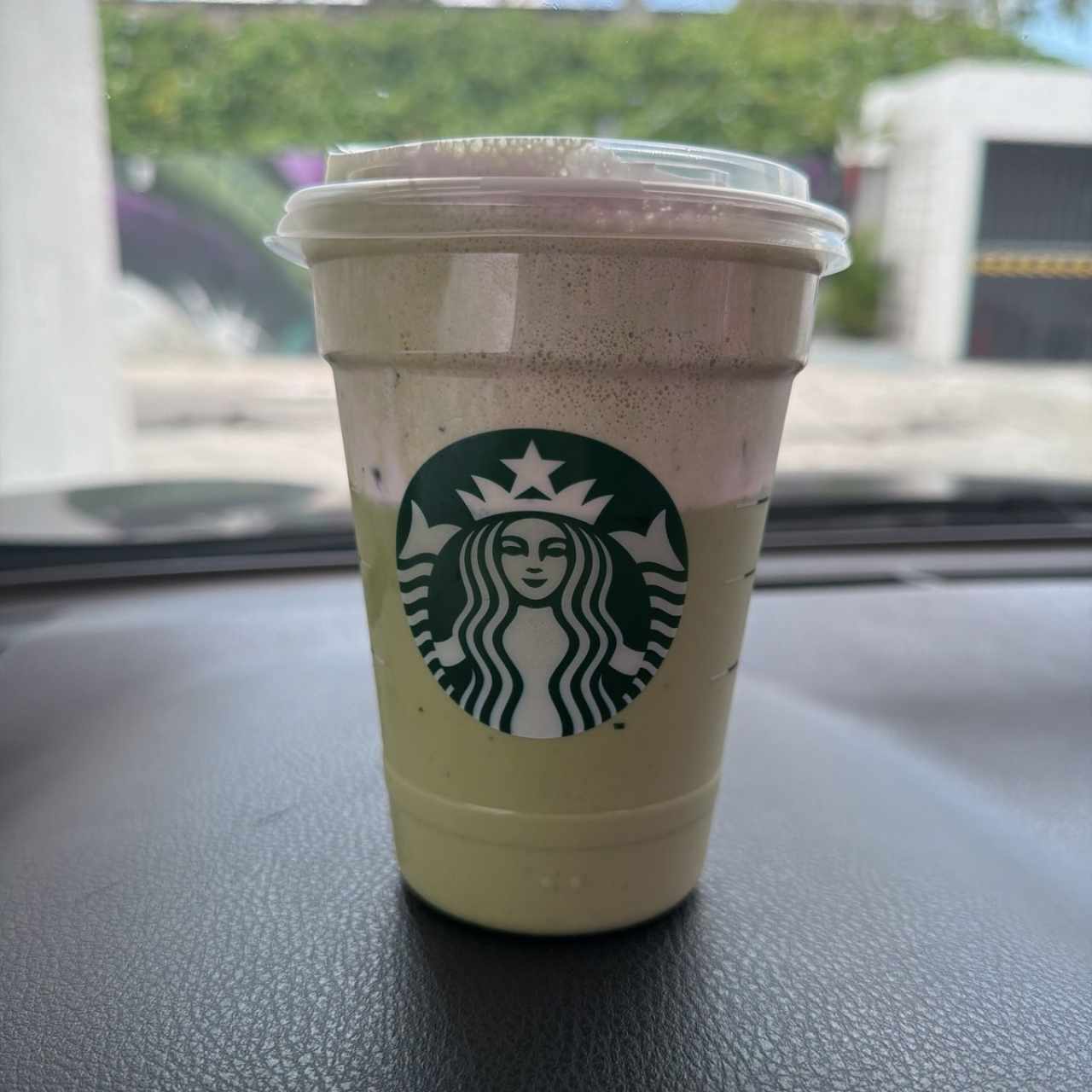 Ice matcha with lavender foam