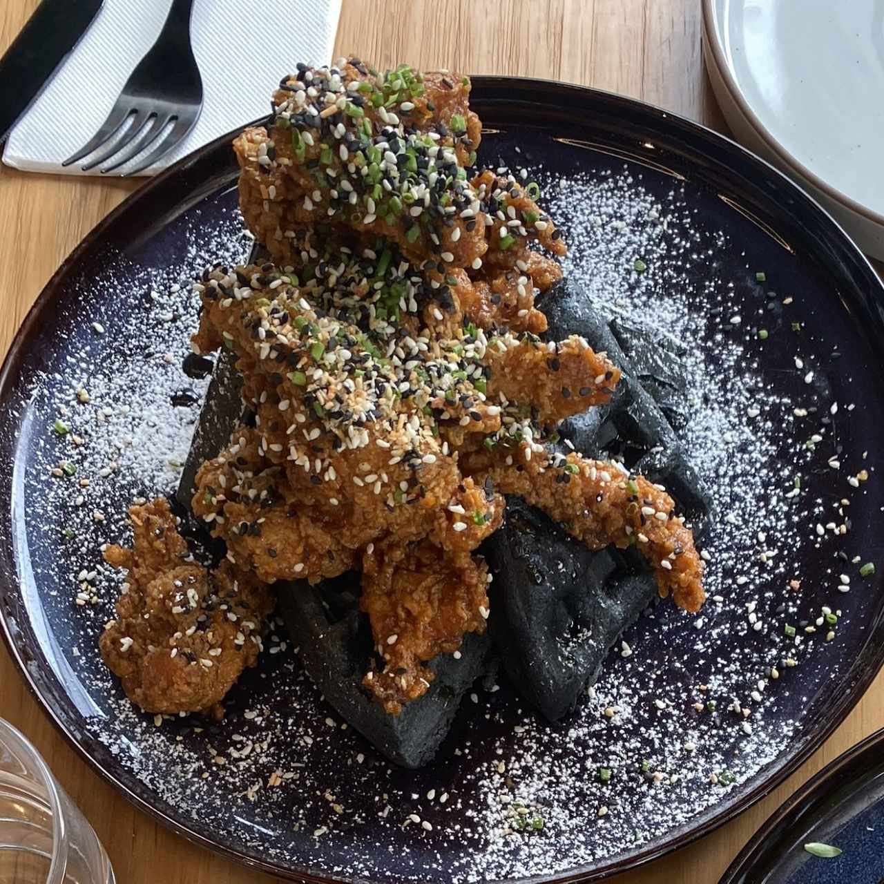 BLACK SESAME WAFFLE & SPICY HONEY BUTTER CHICKEN
