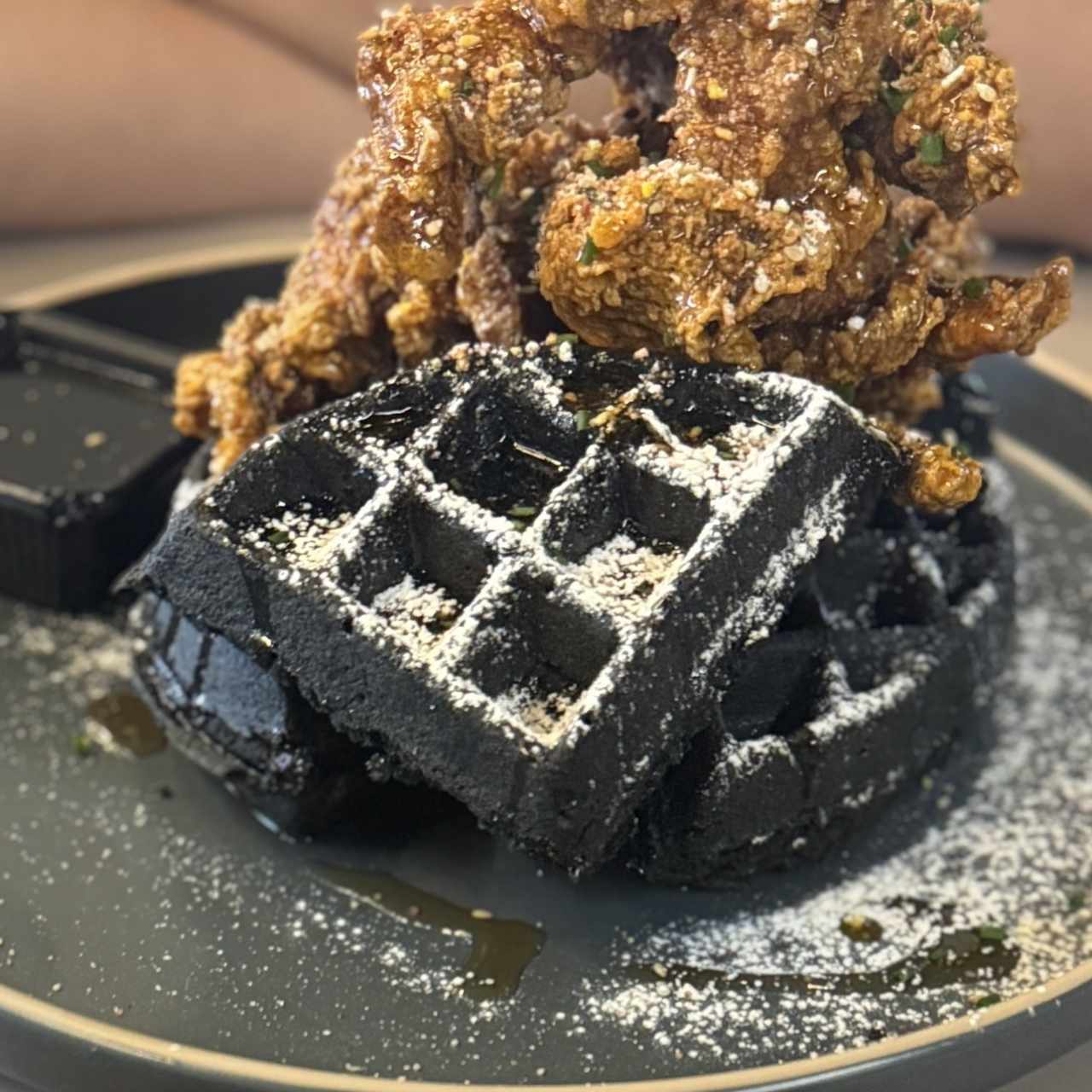 BLACK SESAME WAFFLE & SPICY HONEY BUTTER CHICKEN