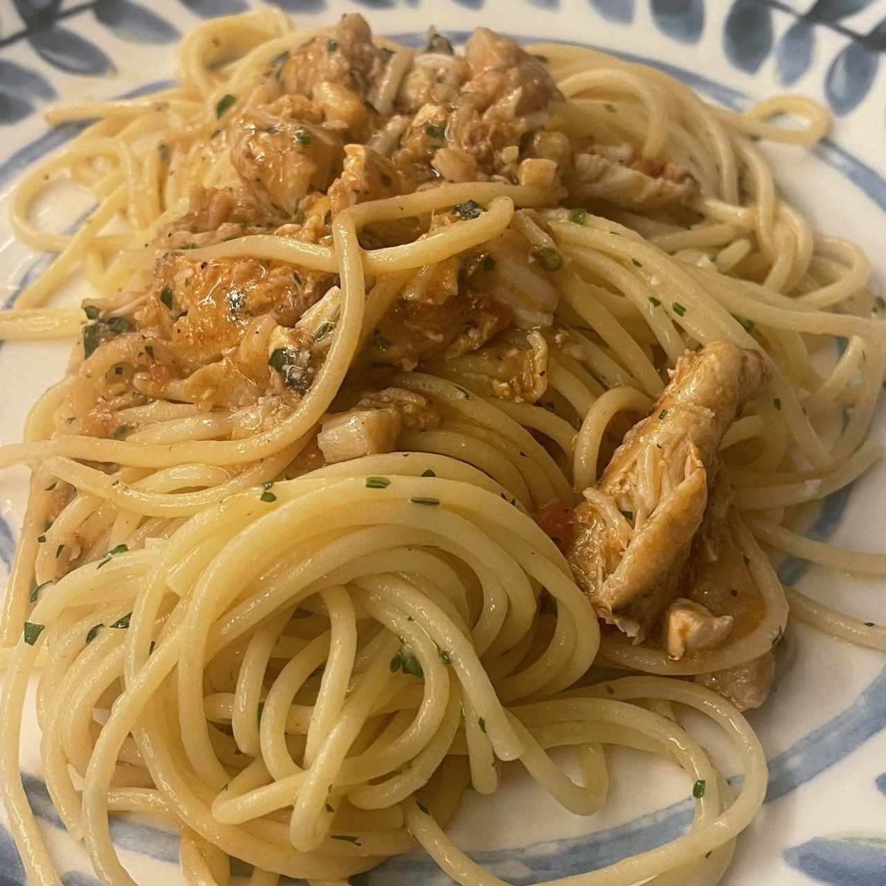 Spaghetti con centollo