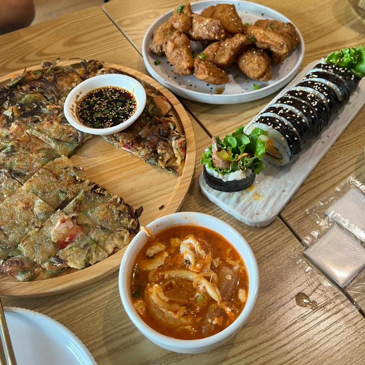 pancake gimbap sopa y pollo 