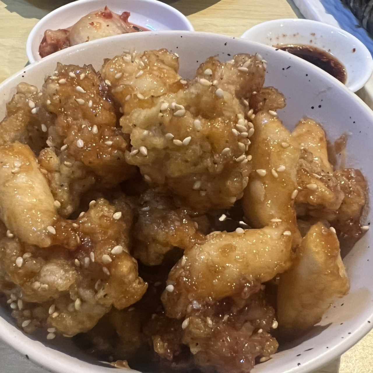 Popcorn chicken with rice cake