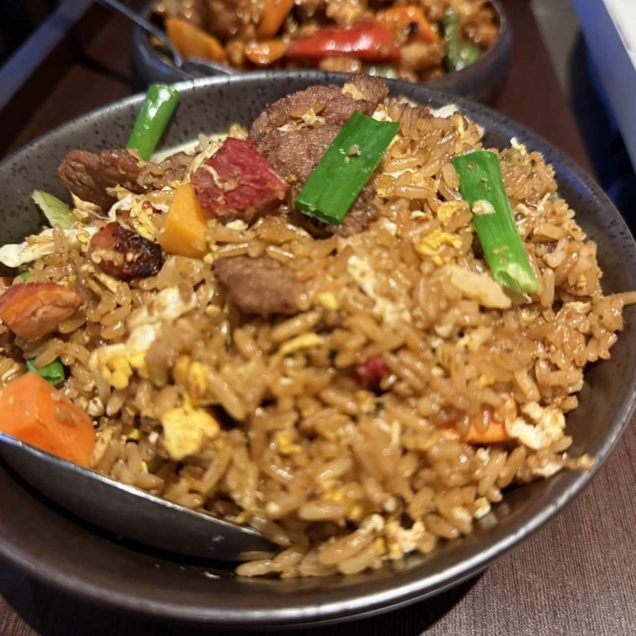 Arroz frito con cerdo y carne