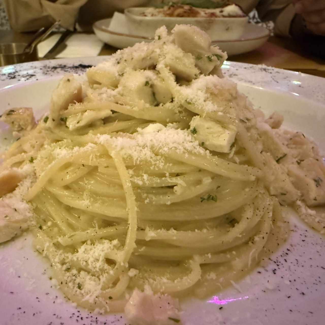Spaguetti  al oleo con pollo