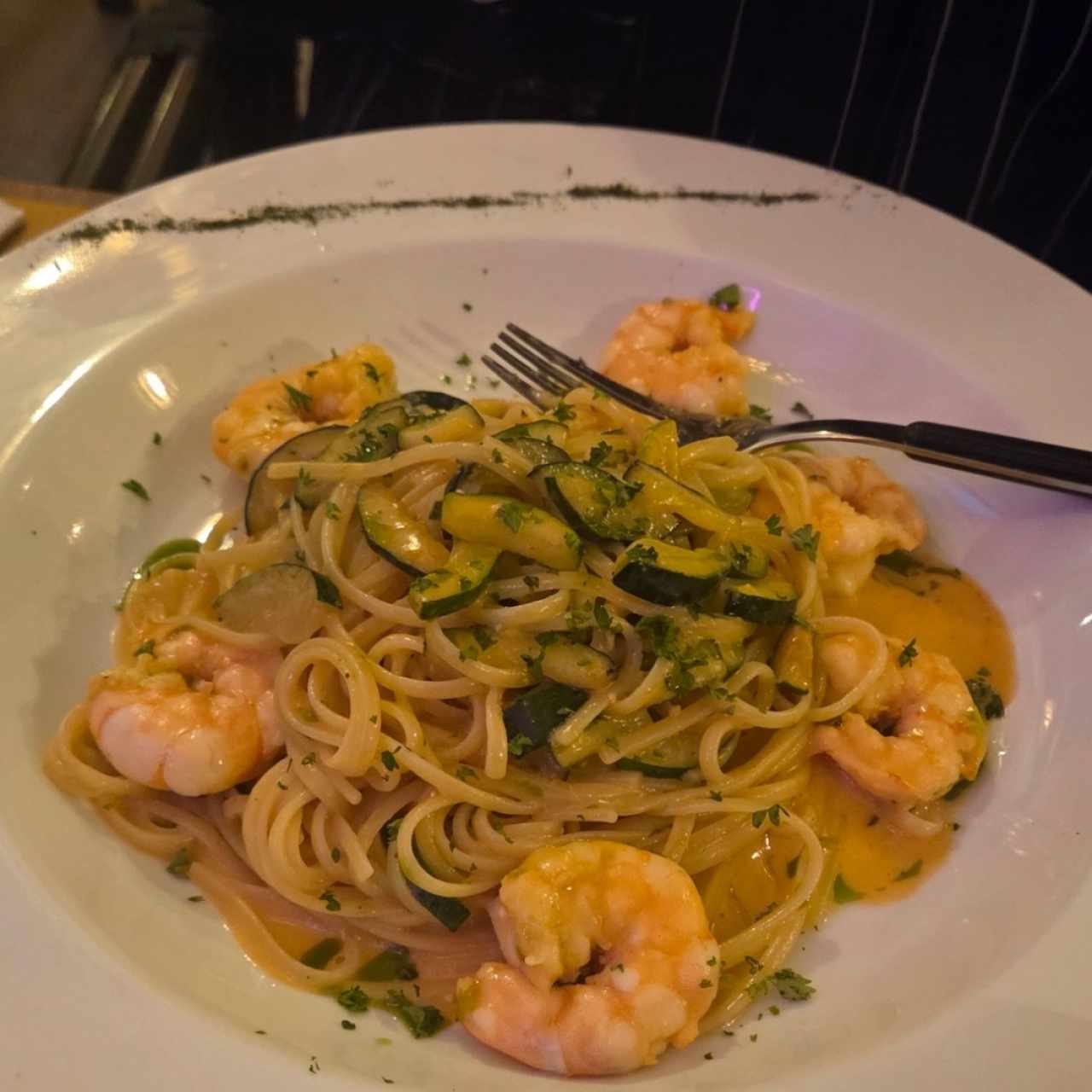 pasta camarones y zuquini