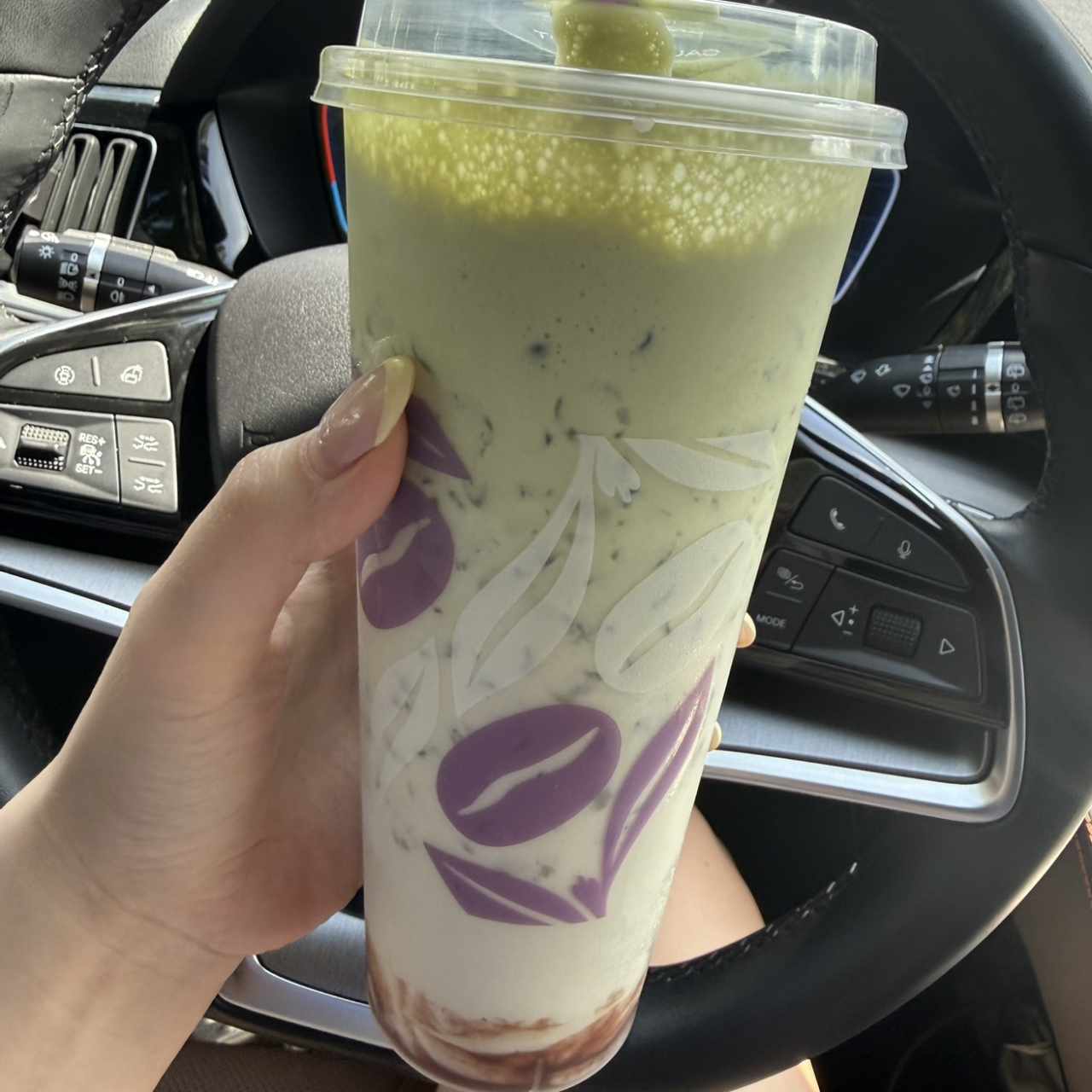 Blueberry matcha latte