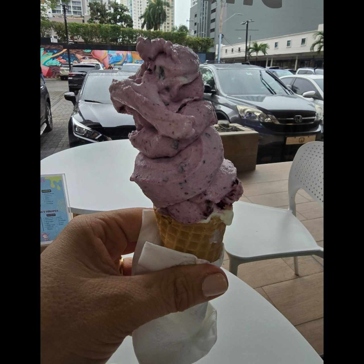 Cono de mixeado de blueberries