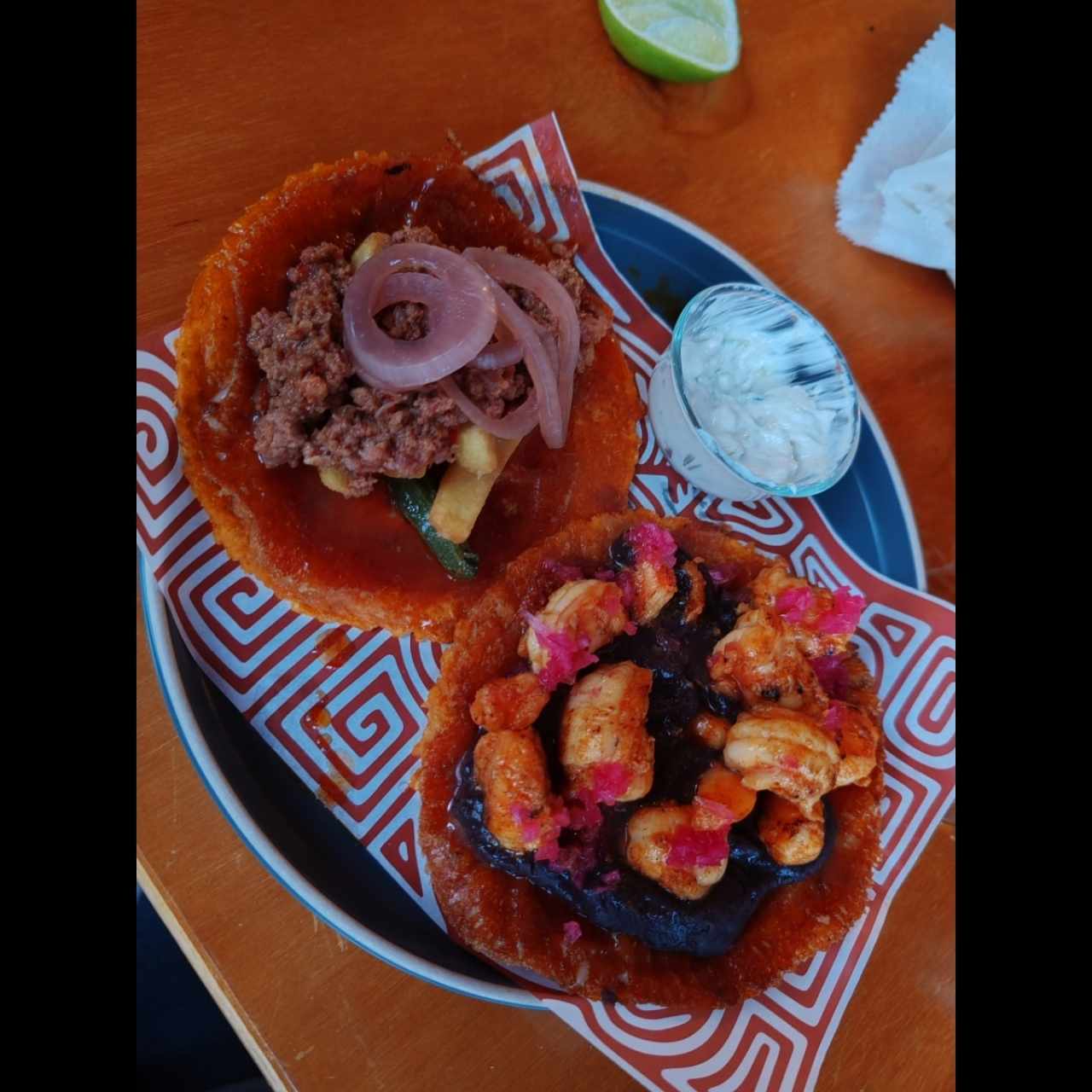 Tacos de Cordero y Camarón 