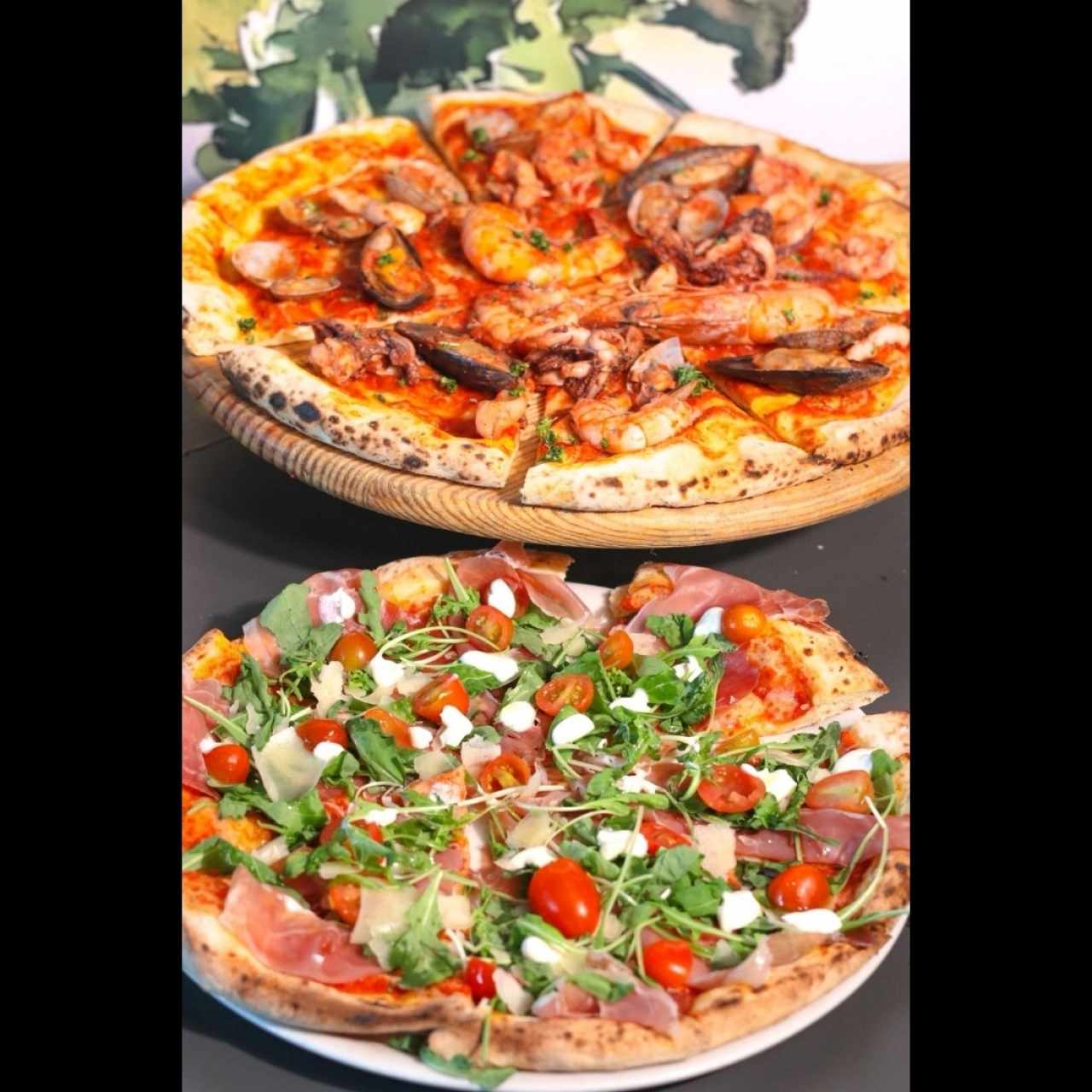rucolina,y pizza mediterranea