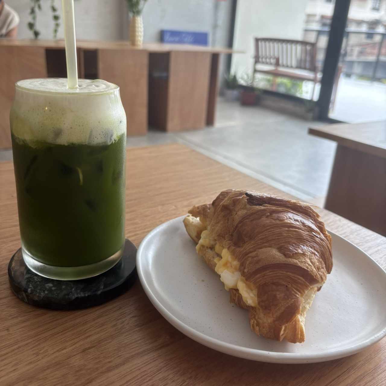 coconut matcha and crossaint