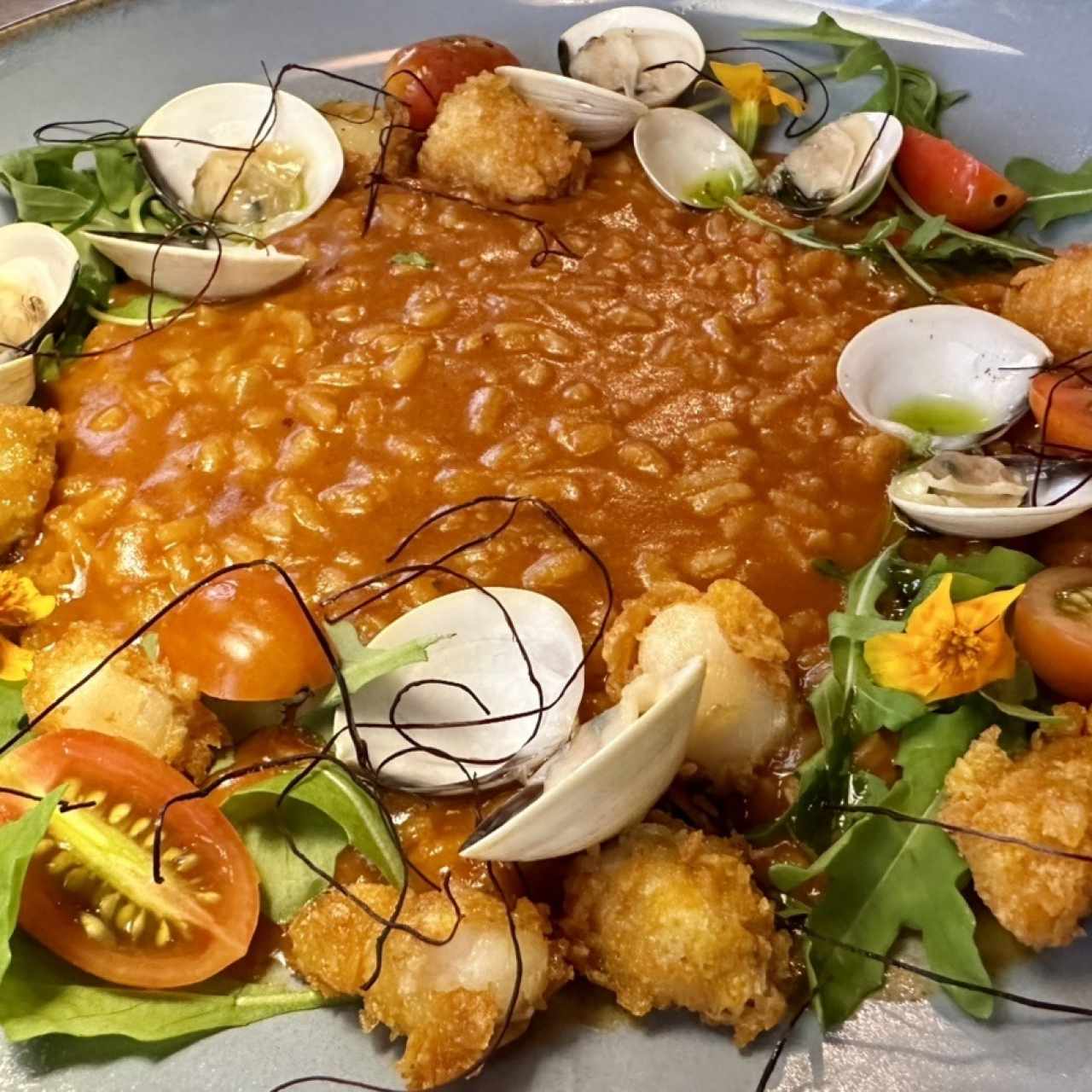Risotto con camarones