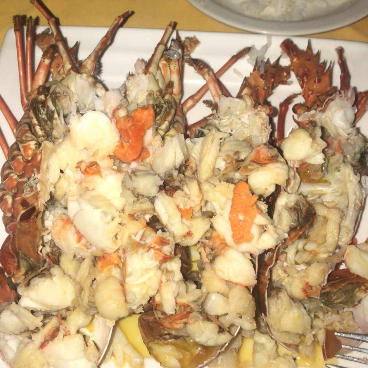 Langosta solo con aceite de oliva y sal. Delicioso 