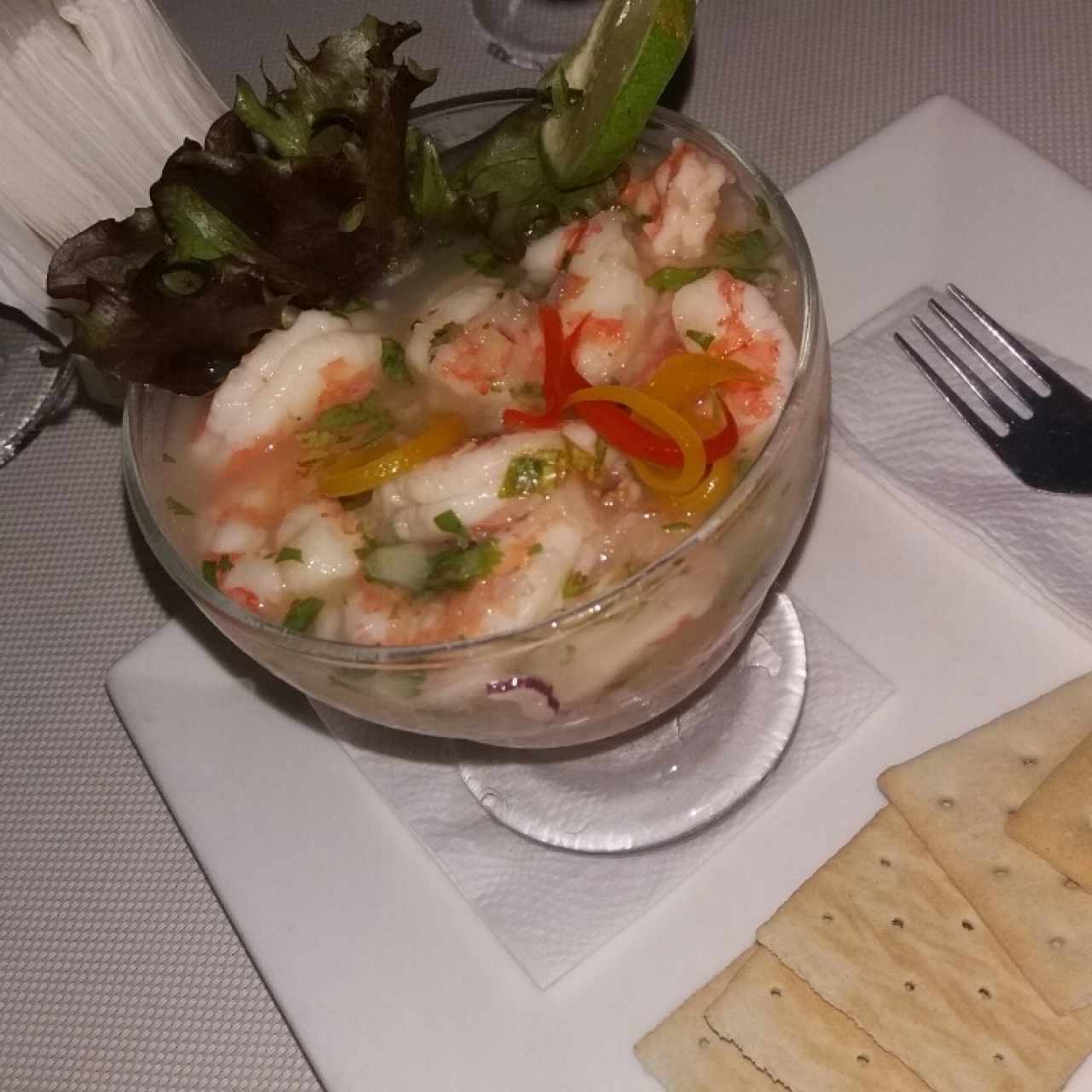Entrada: Ceviche de camarón