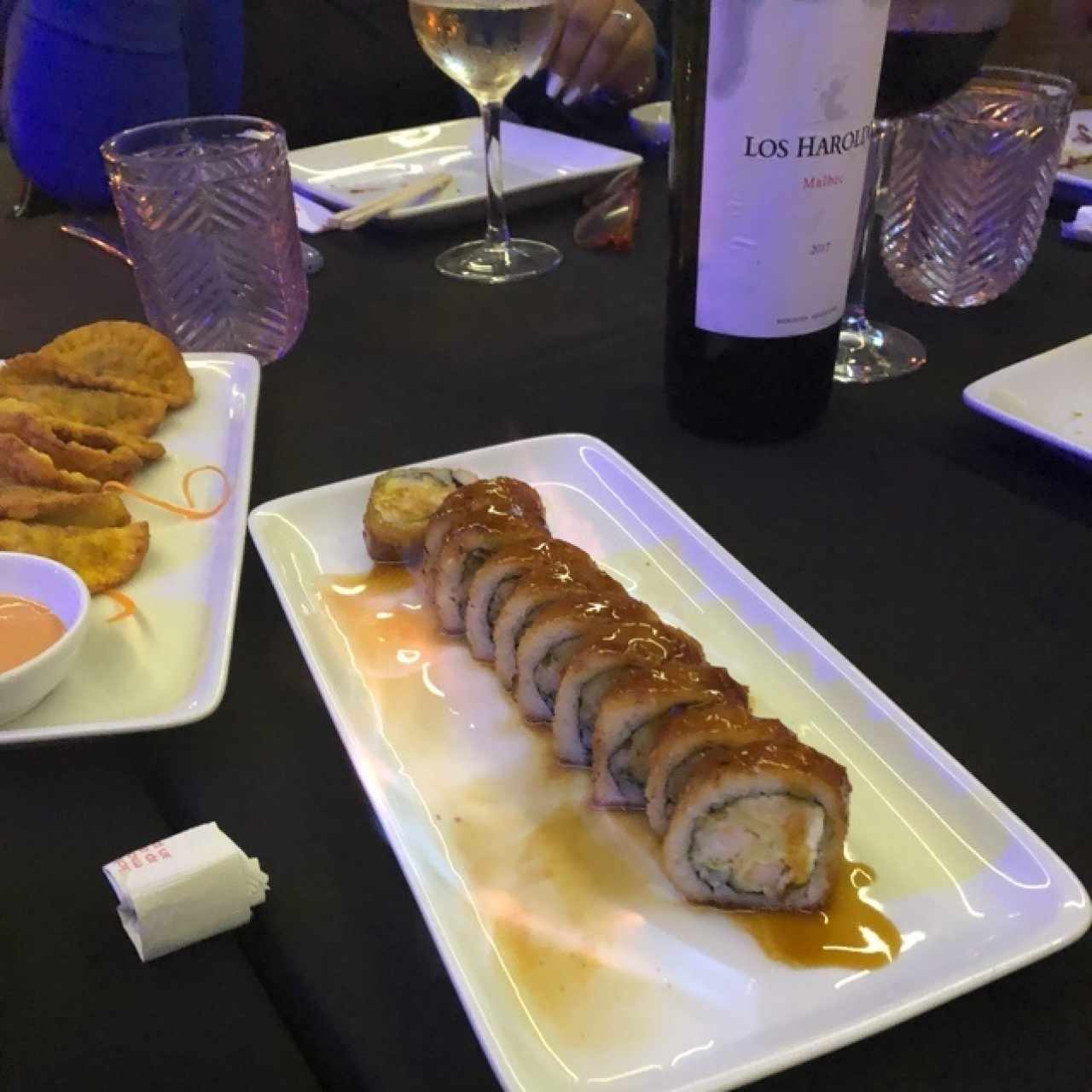 rollo flambeado, el vino es Malbec, excelebte