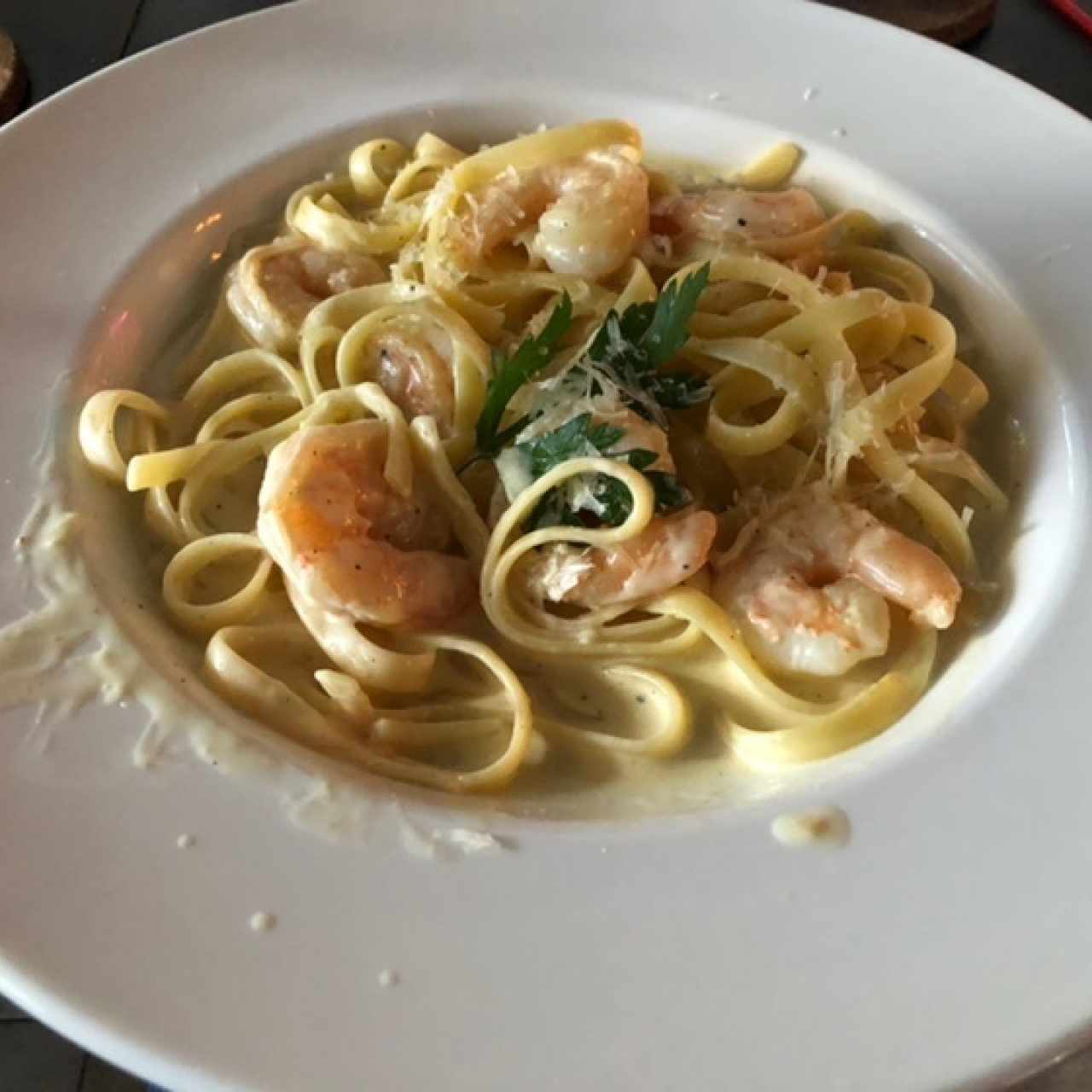 Fetuccini con camarones
