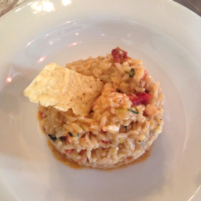 Risotto de Camarón, Limón, y Tomate Confitados