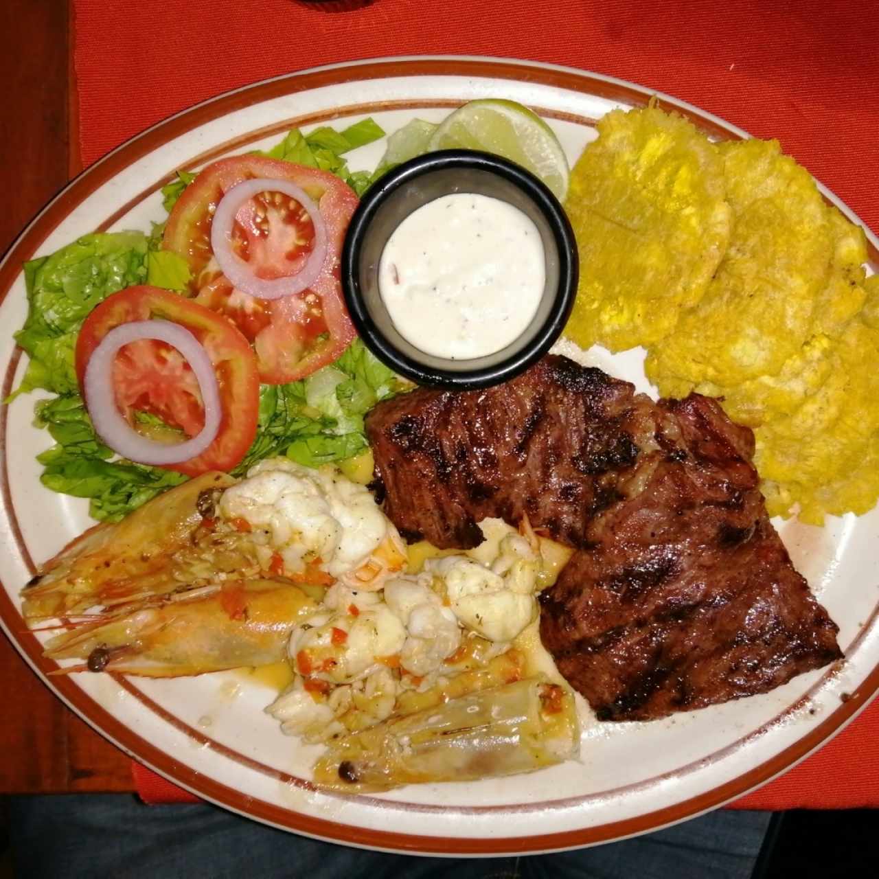 Entraña con langostino