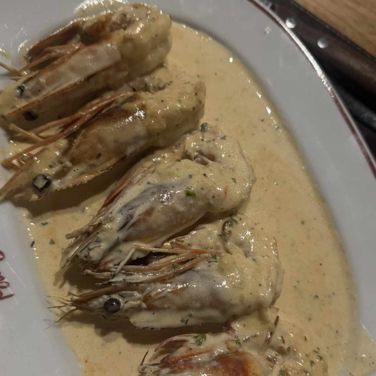 Langostinos a la Crema con Coñac