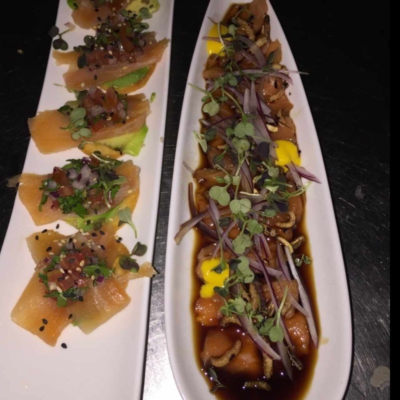 tostadas de salmon y tiradito de salmon