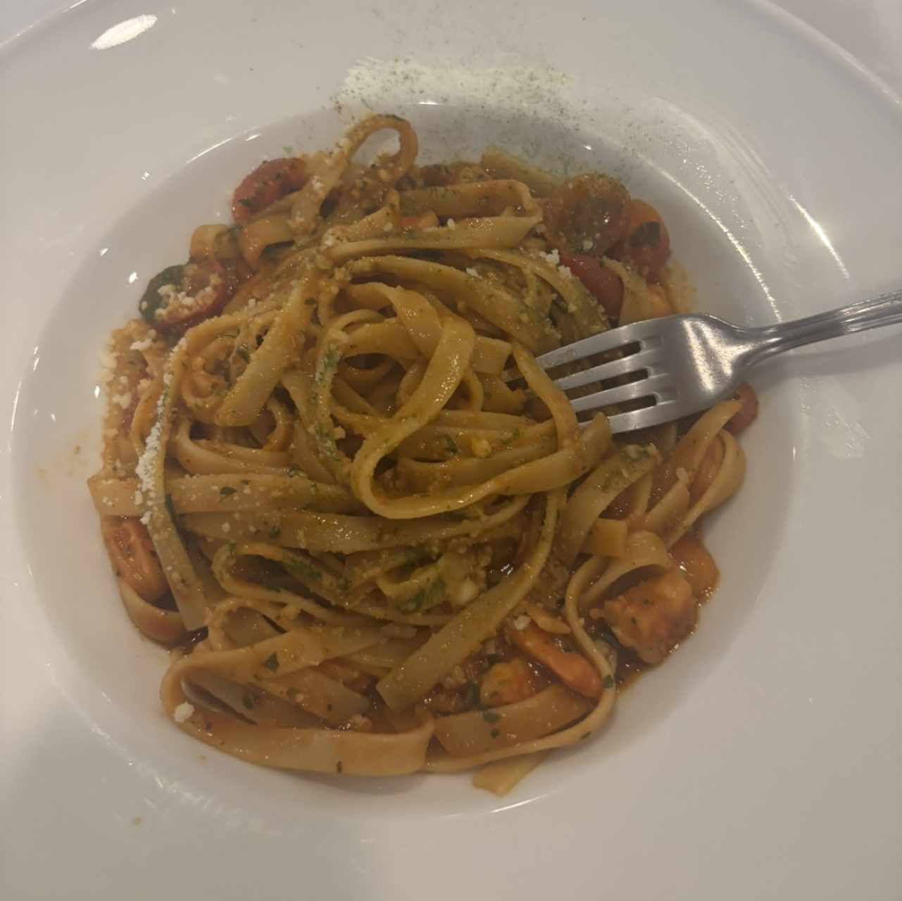 Fetuccini con camarones 