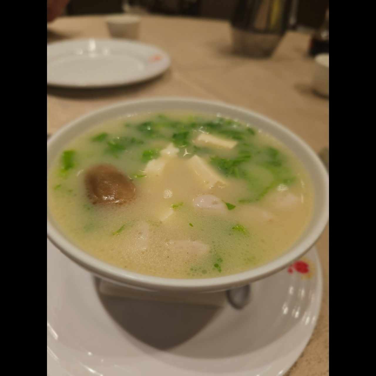 Sopa De Bolas De Pescado Con Vegetales Y Tofu