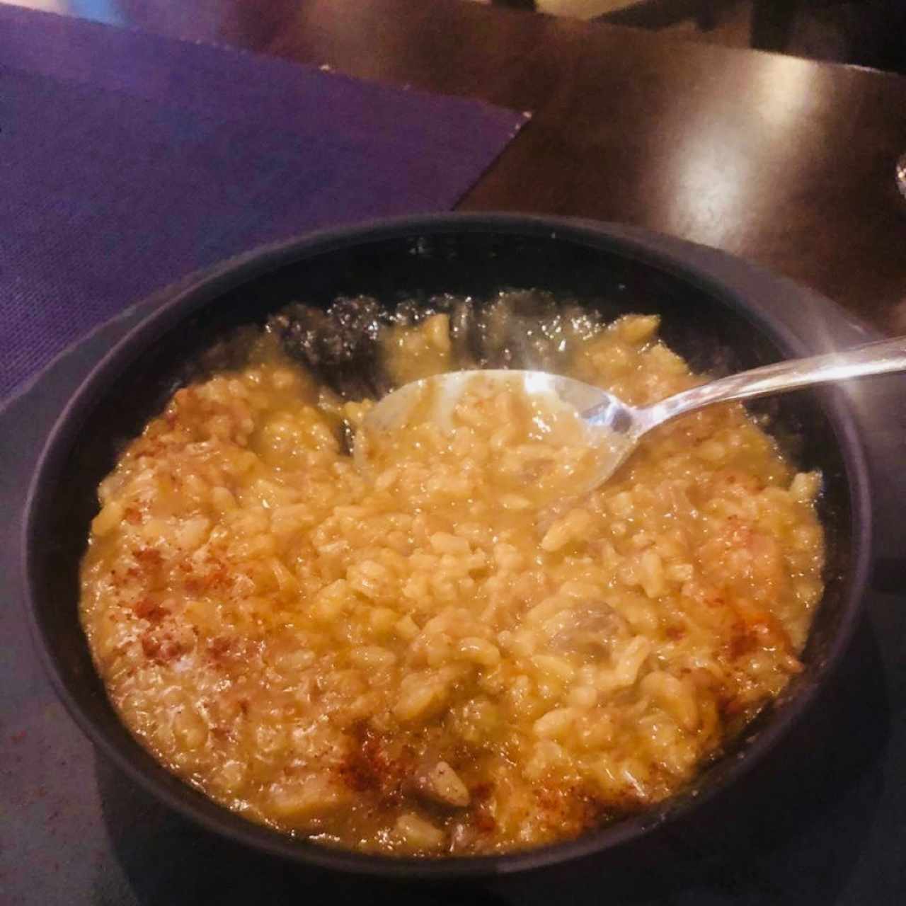 Delicioso Risotto de carne y langostinos