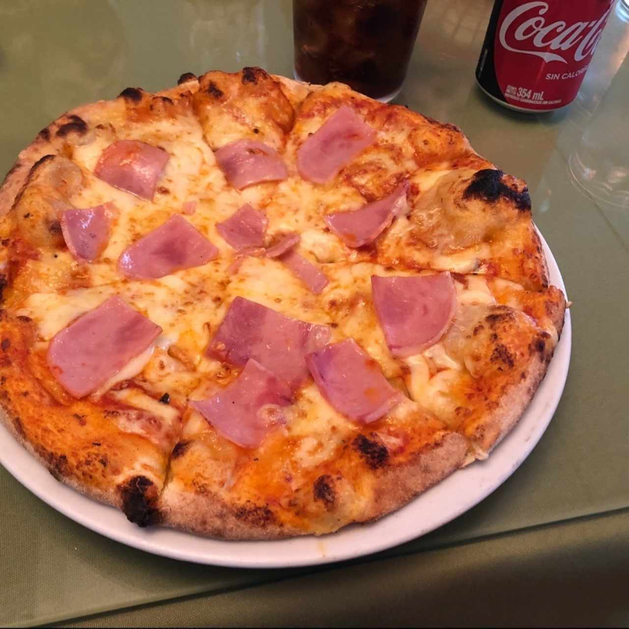pizza de queso mozarella y jamon. 