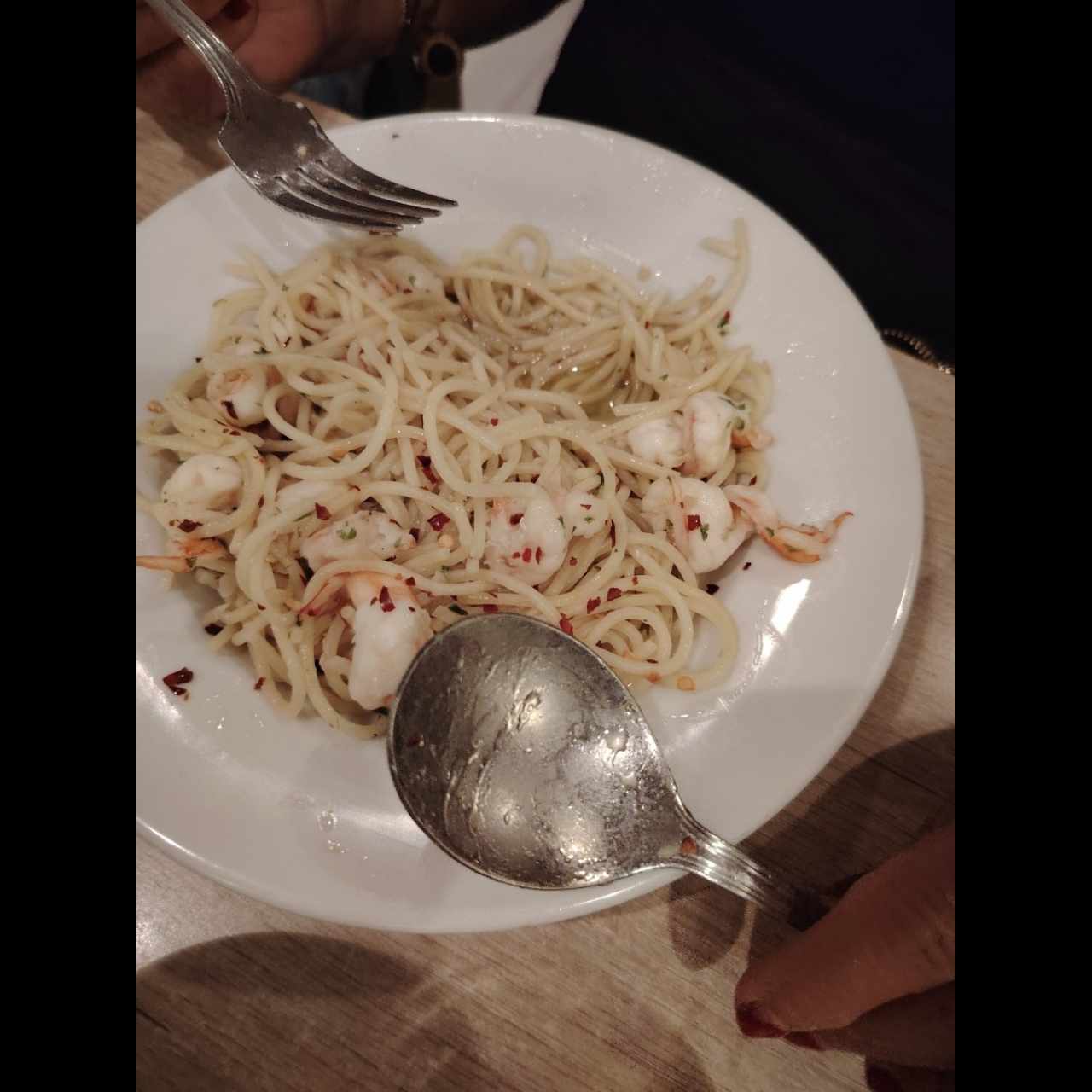 Pasta con langostinos 