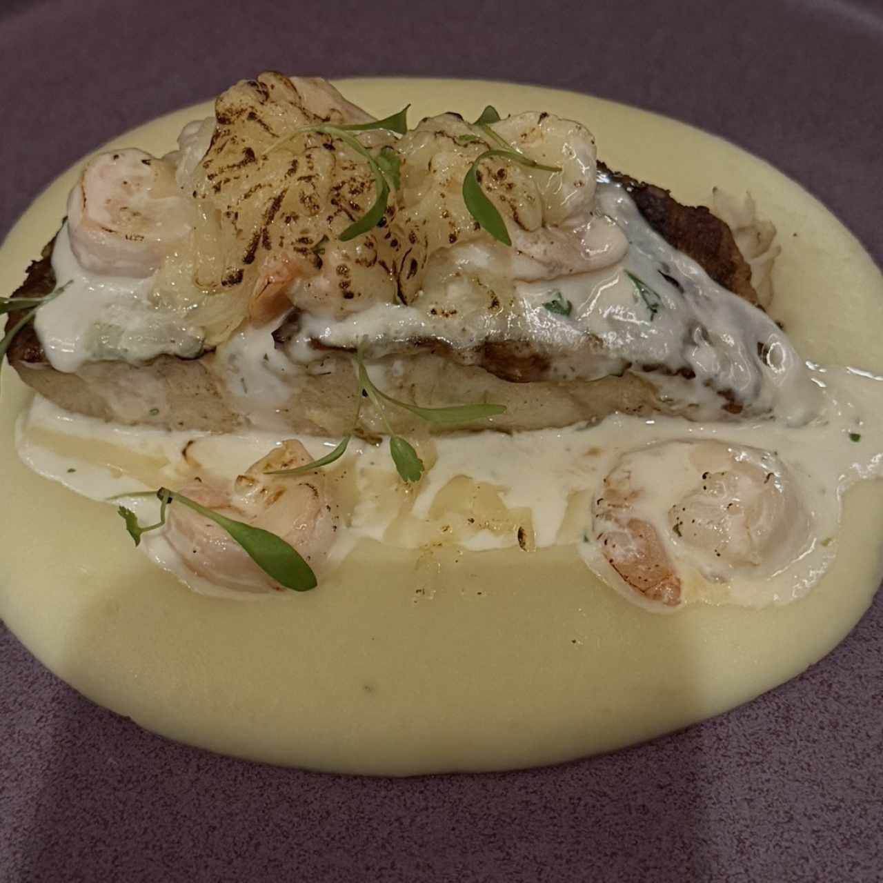 Róbalo al Graten con Camarones