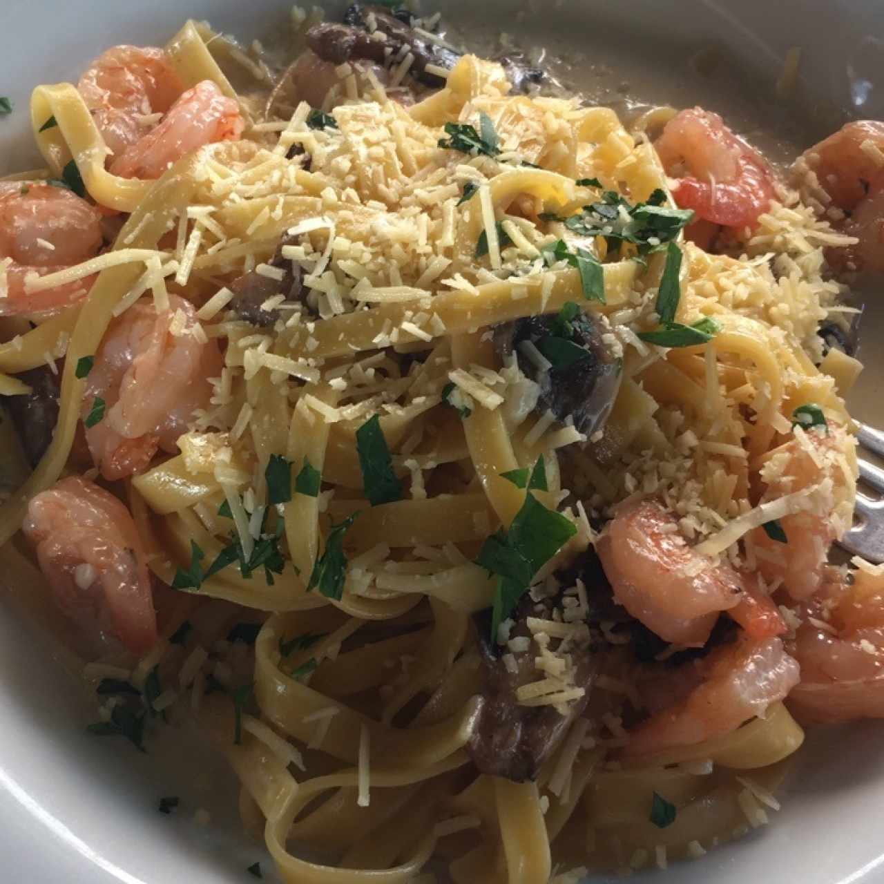 camarones y champiñon en salsa blanca 