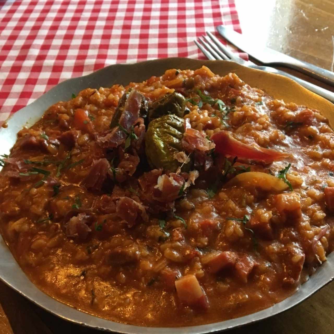 Risoto de prosciutto y chorizo