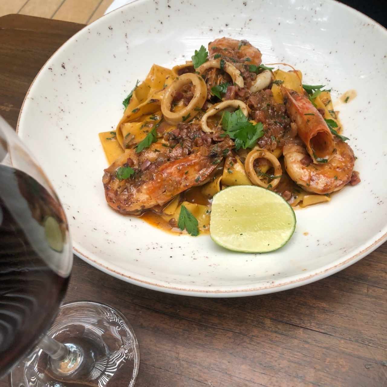 tagliatelle gambas y calamares 