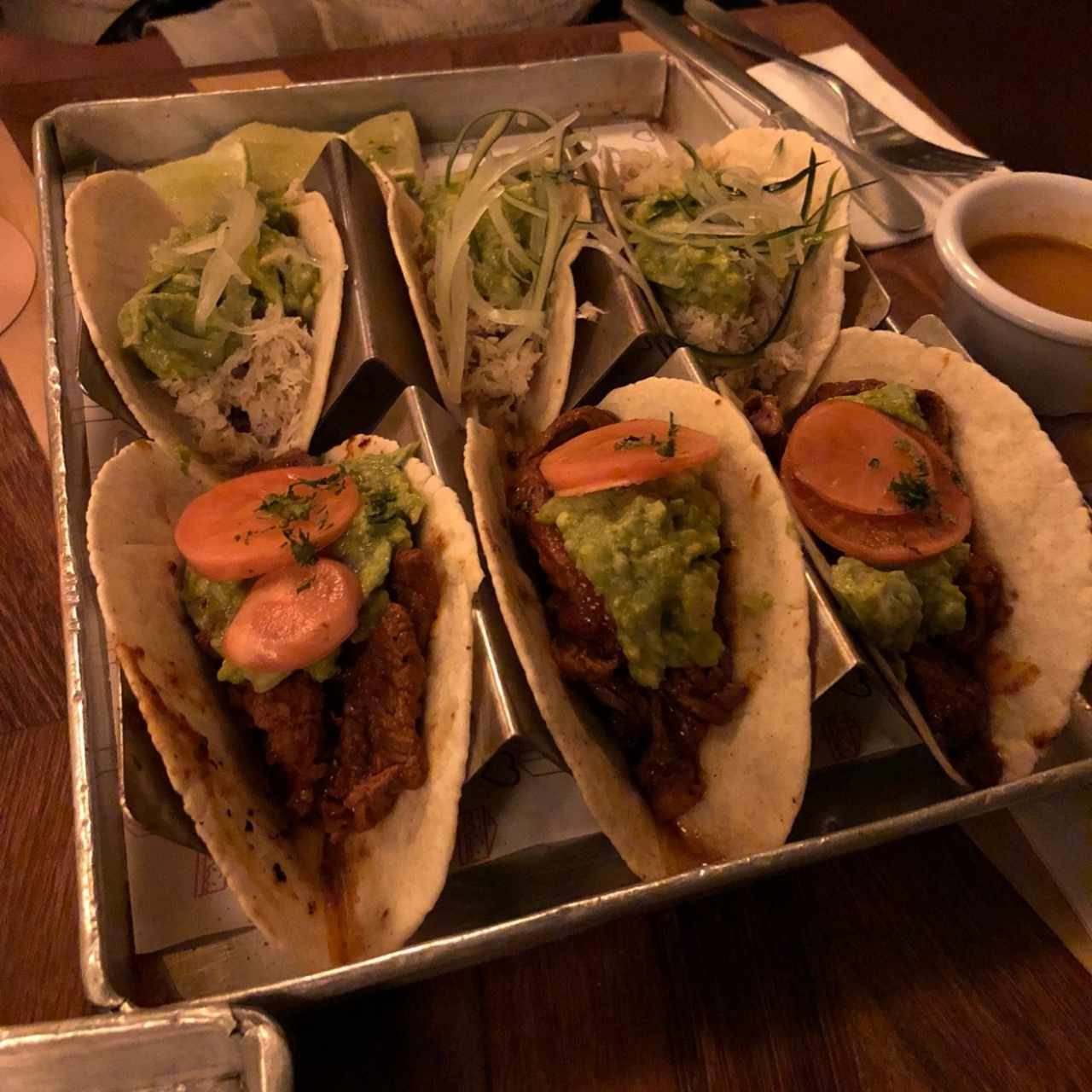 Tacos de jaiba y de arrachera