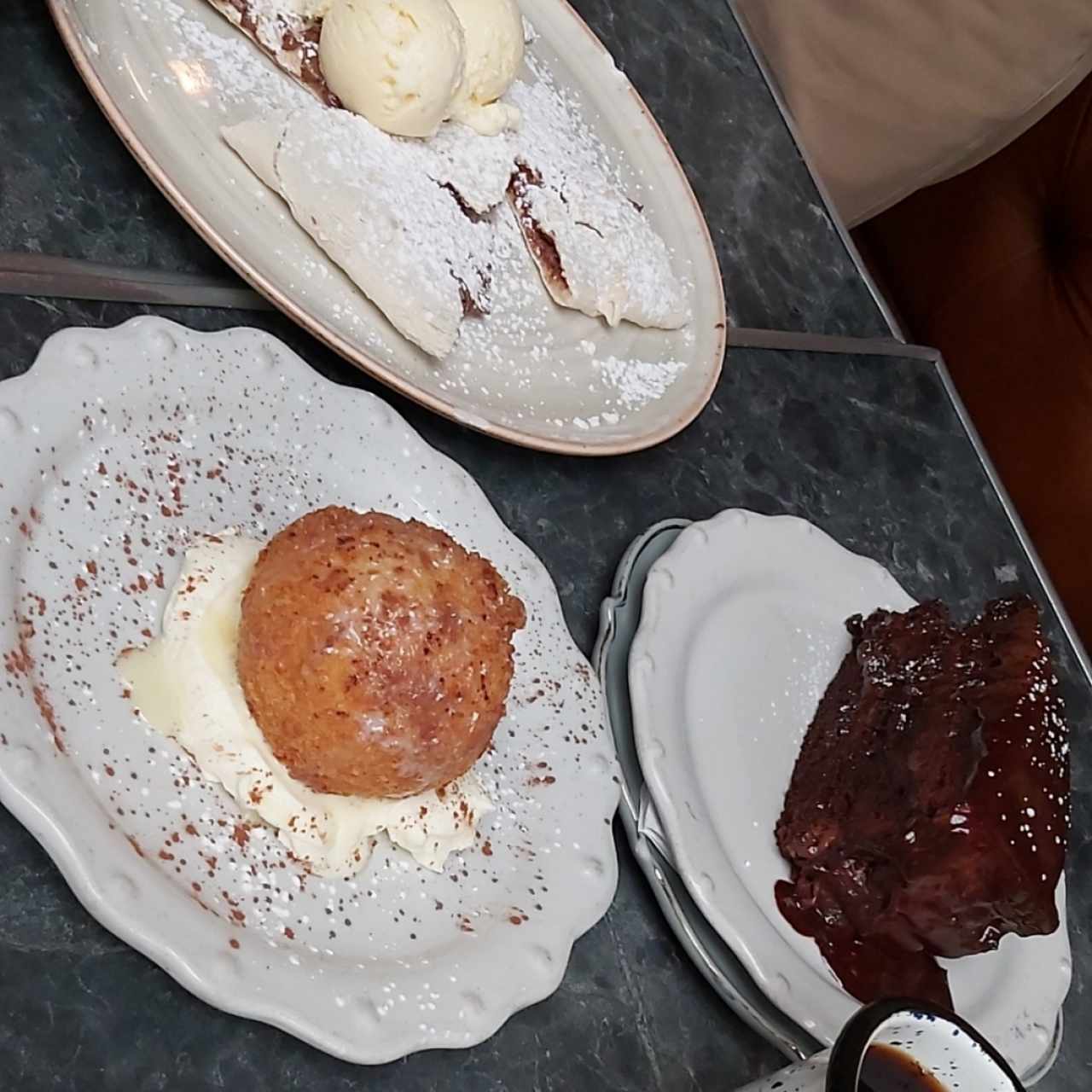 pizza de nutella, helado frito, chococake