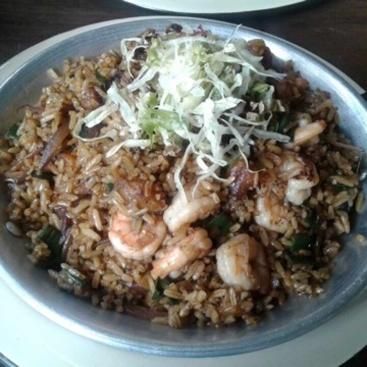 Arroz con platano maduro y camarones ( o arroz con cebolla) 