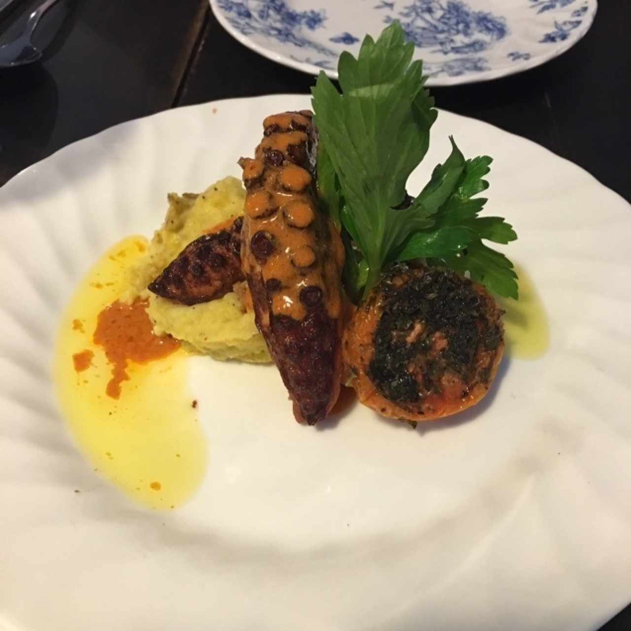 pulpo con papa puré
