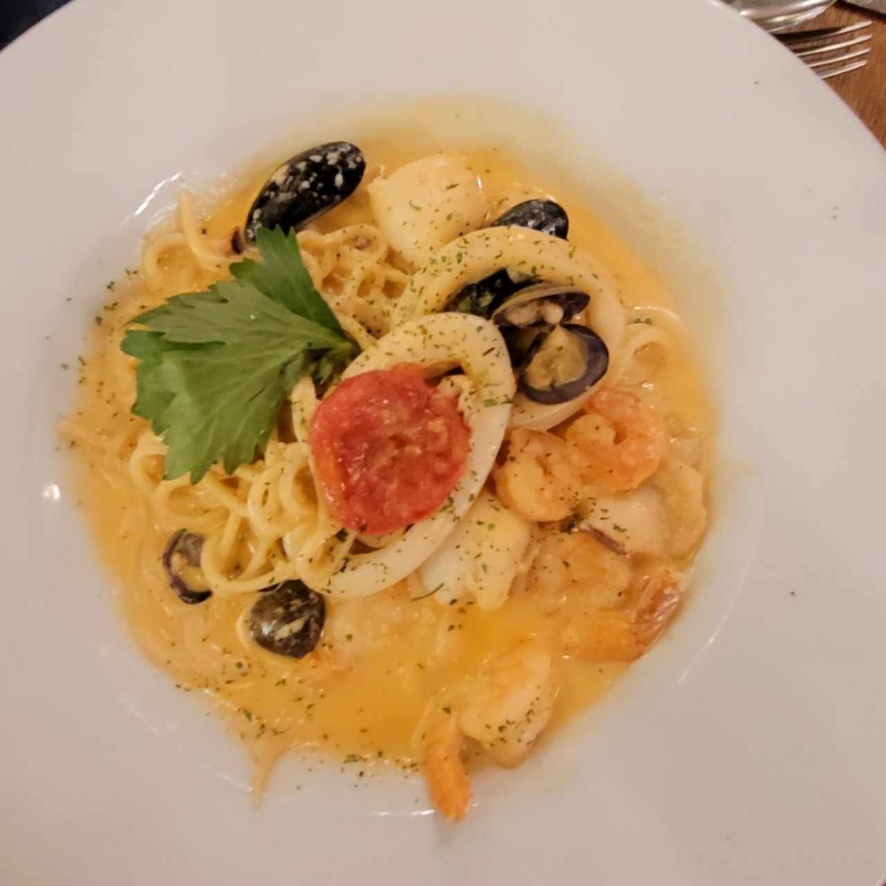 Pasta Frutti di mare en salsa blanca 