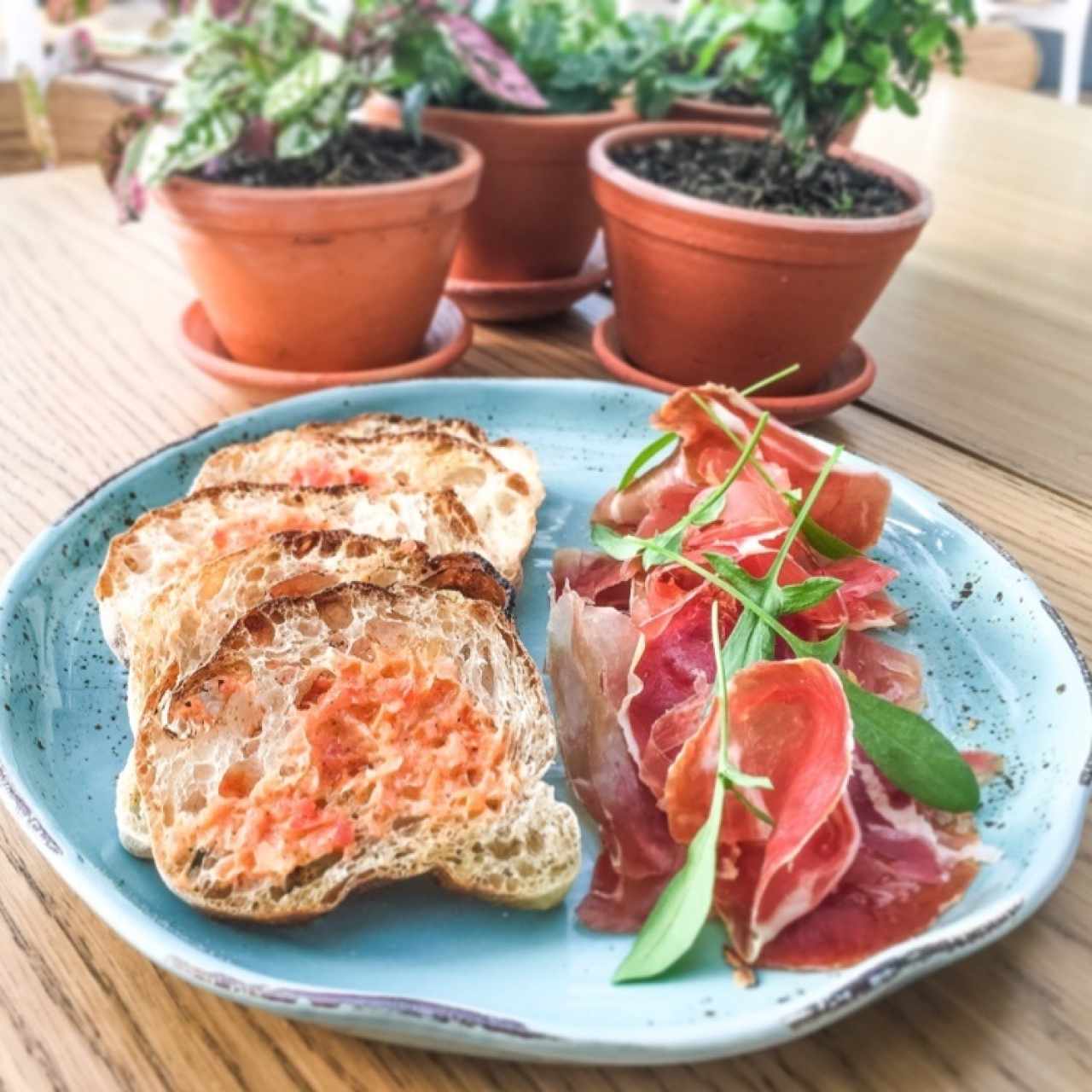 jamon con pan tomata y acederas