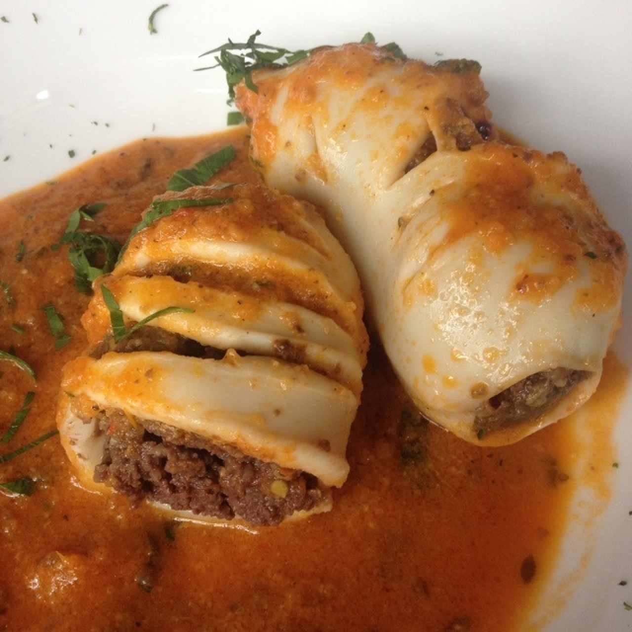 calamar relleno de morcilla