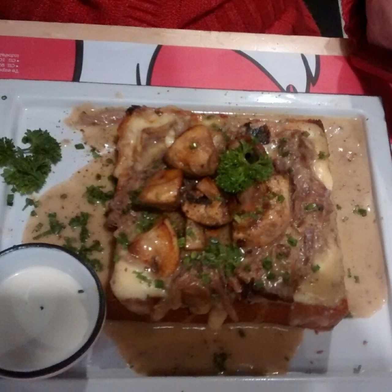 Pato stroganoff con sour cream