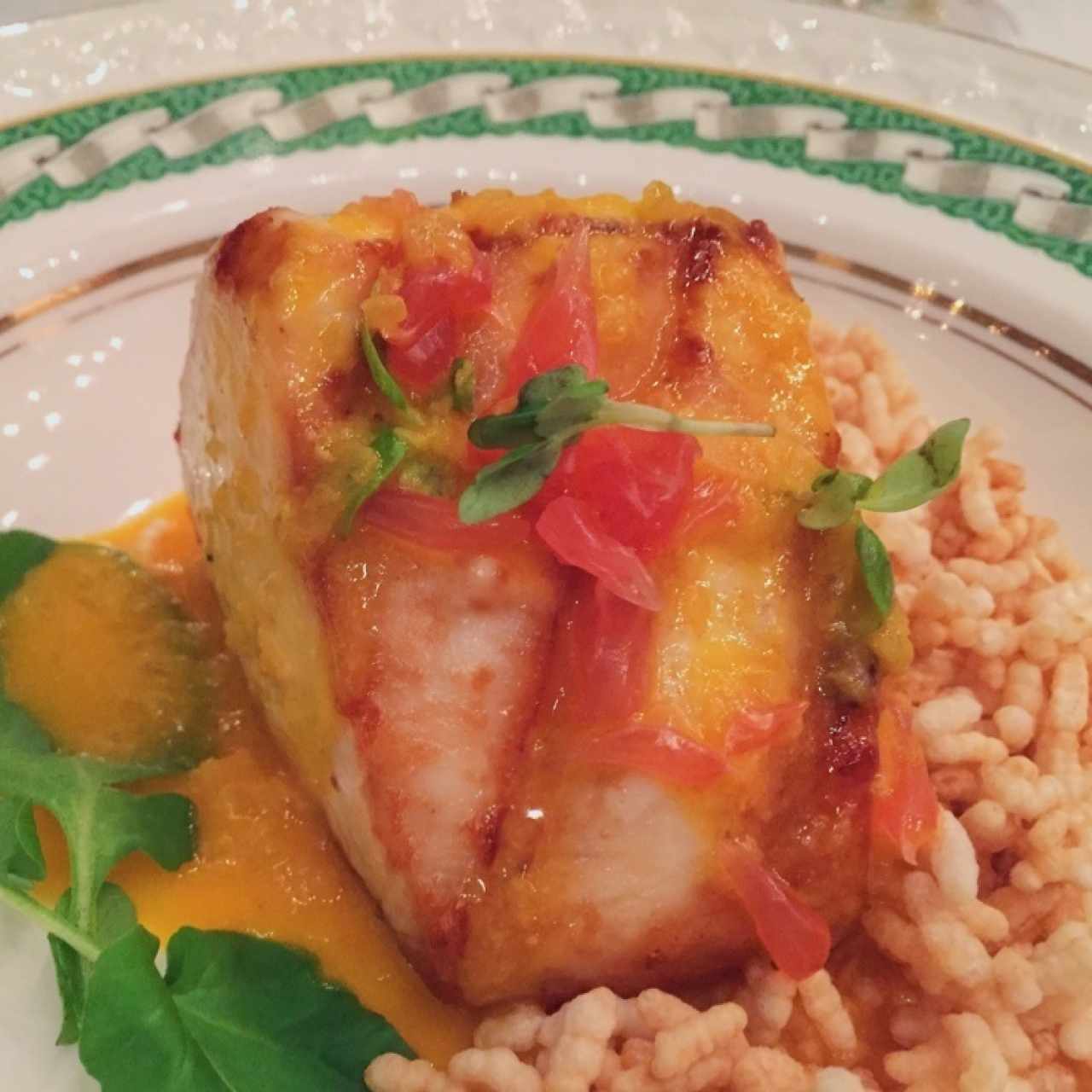 Pez mantequilla y arroz crocante