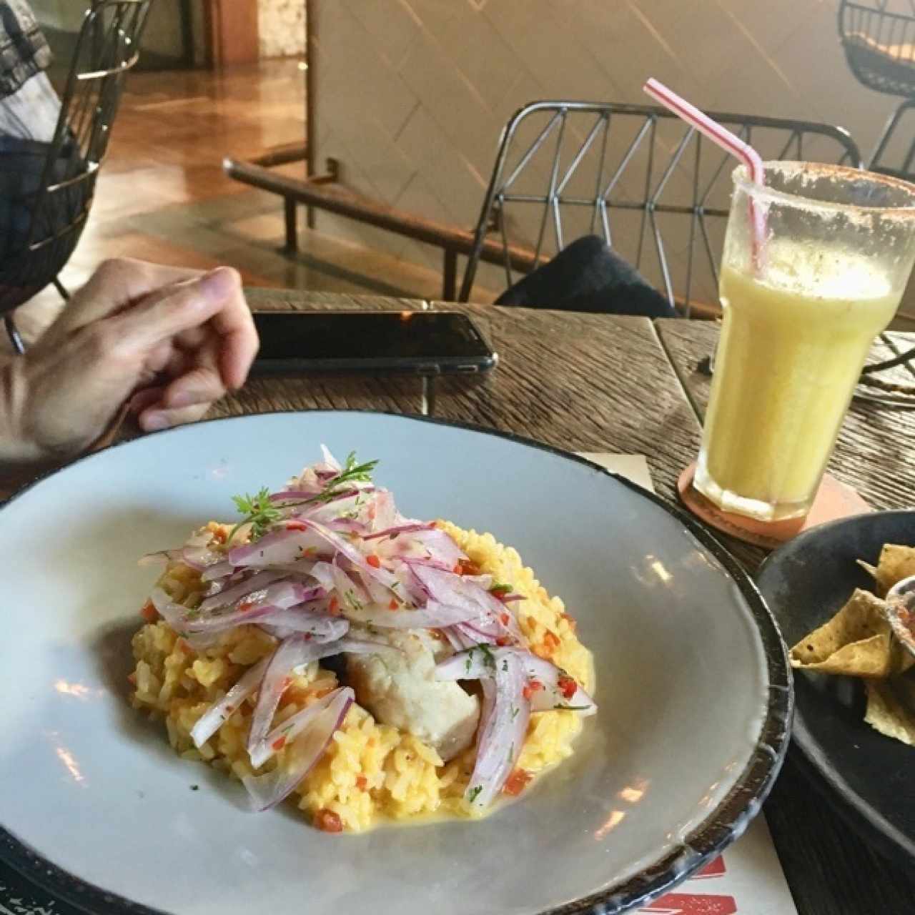 Arroz meloso de ají amarillo con pescado
