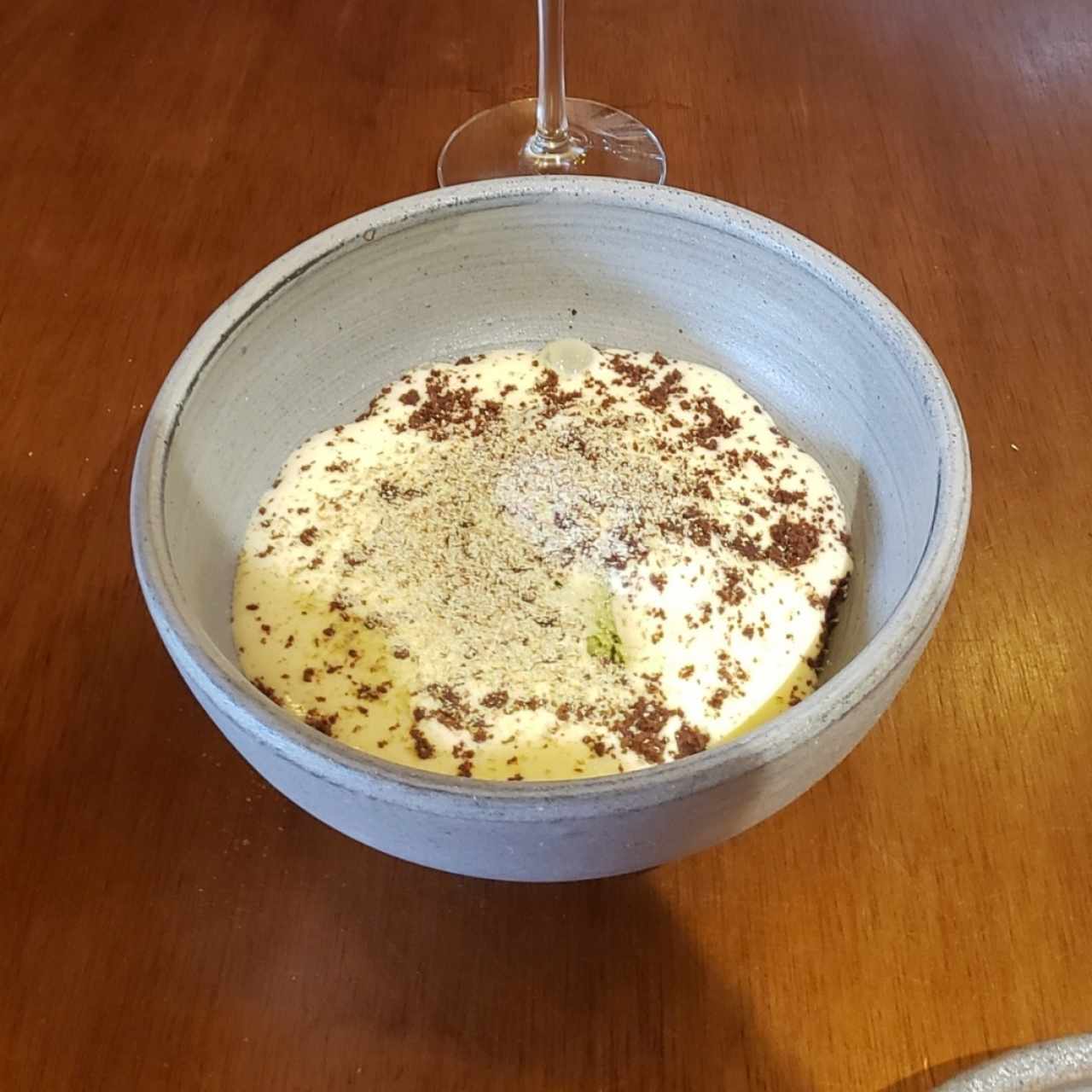 Texturas de Cacao, lujo y helado de mambe