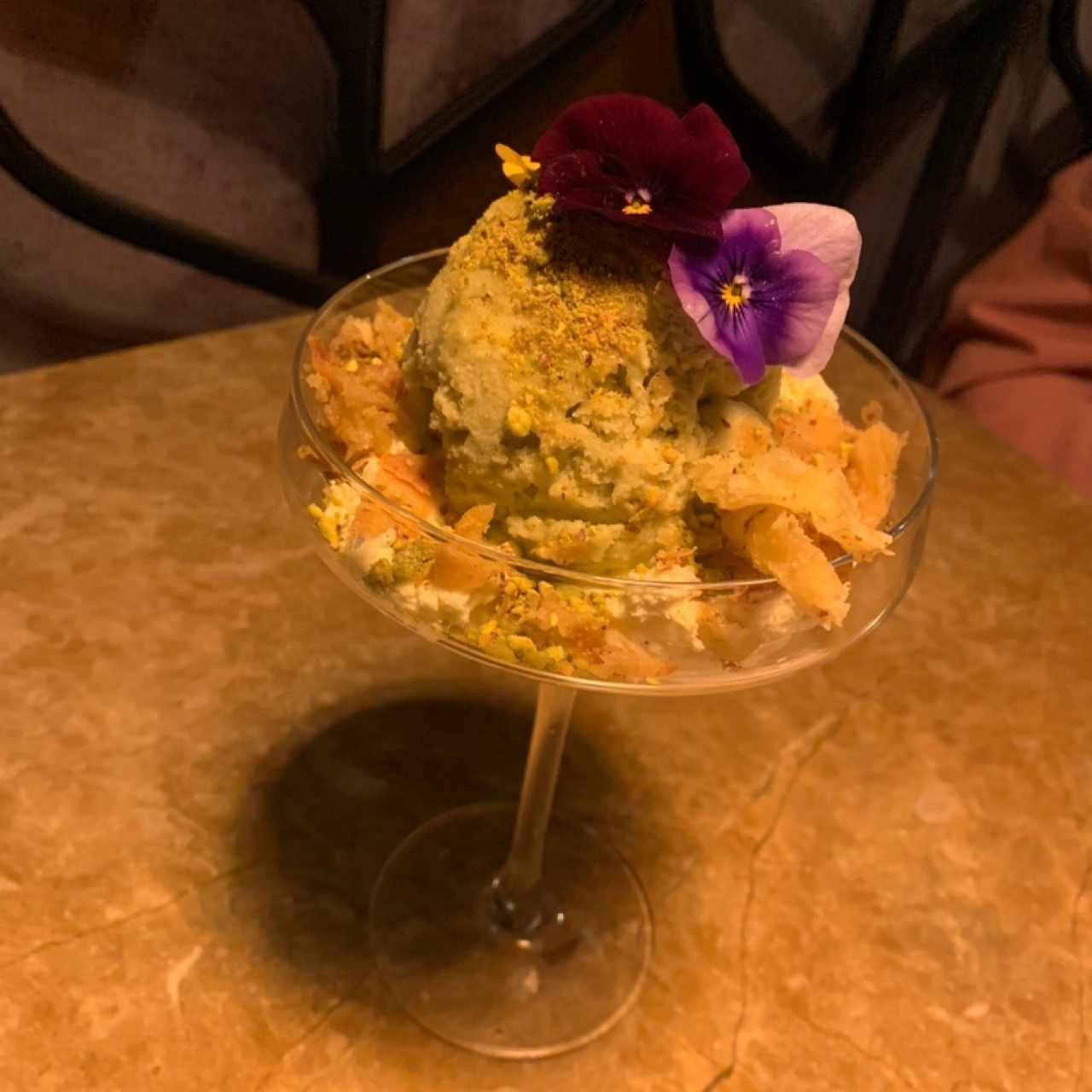 Helado de pistacho con baklava