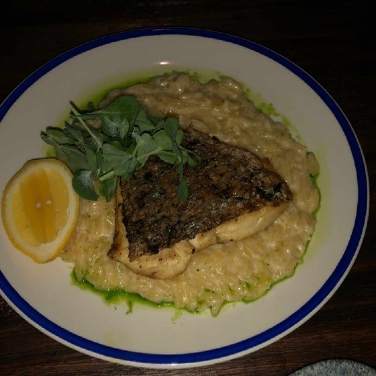 Pesca del día sobre orzo
