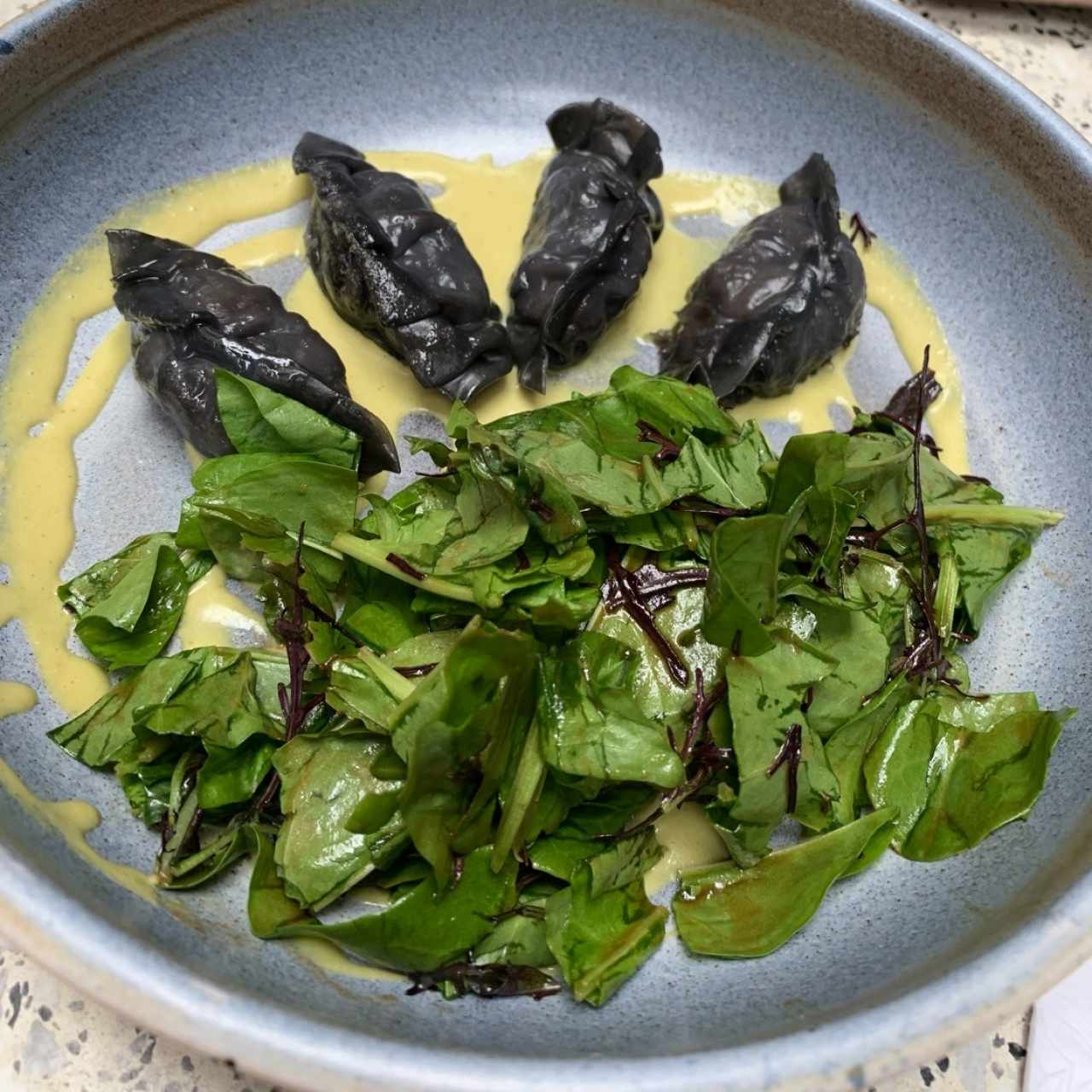 gyoza morcilla y camaron 