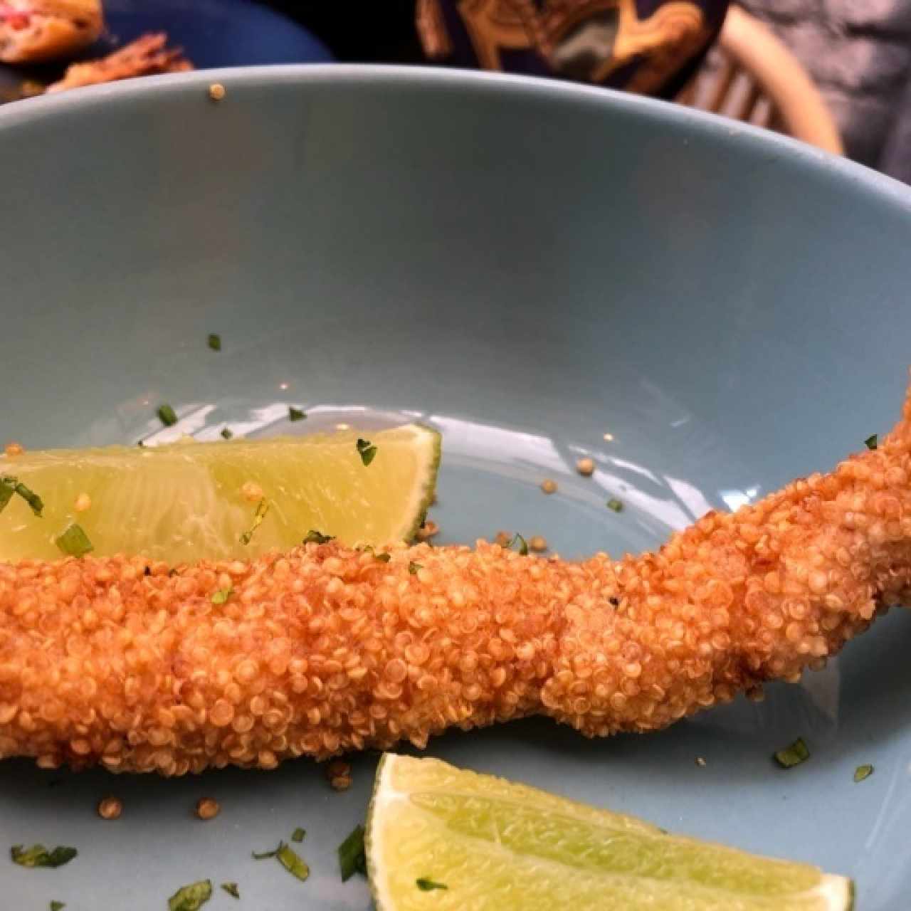 langostino apanado en quinua