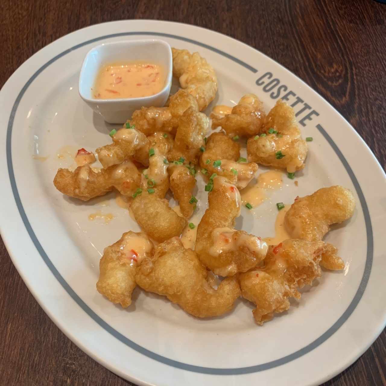 Camarones con mayonesa agridulce